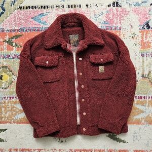DIXXON Women's Petaluma Sherpa Jacket Oversized Small Button Down Red